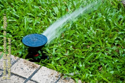 Sistema de riego en el jardín